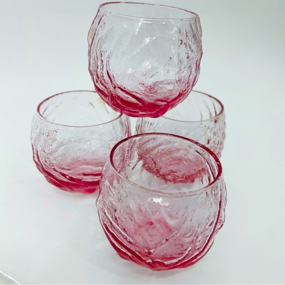 VTG Morgantown Seneca Driftwood Crinkle Pink Roly Poly Glasses Tumblers Set of 4 - Picture 1 of 17
